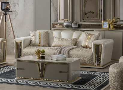 Moderner Couchtisch Wohnzimimermöbel Edelstahlmöbel Holz Design Beige